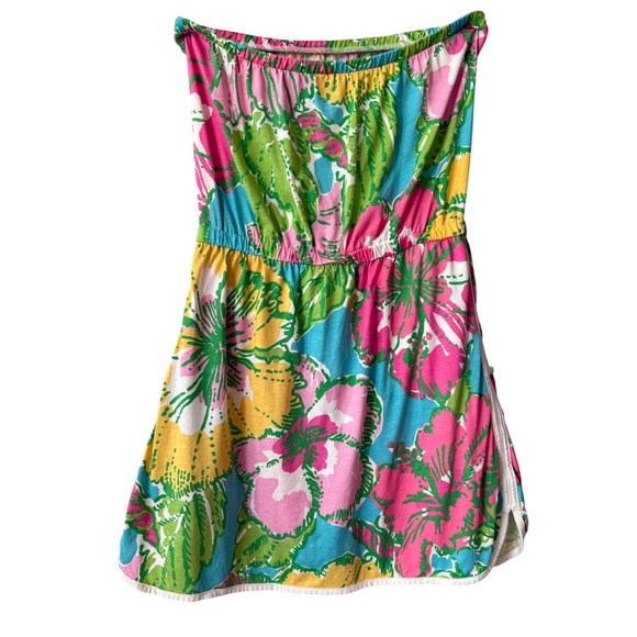 Lilly Pulitzer Strapless Romper Dress | Floral Print Size M 100% Pima Cotton - Picture 3 of 8